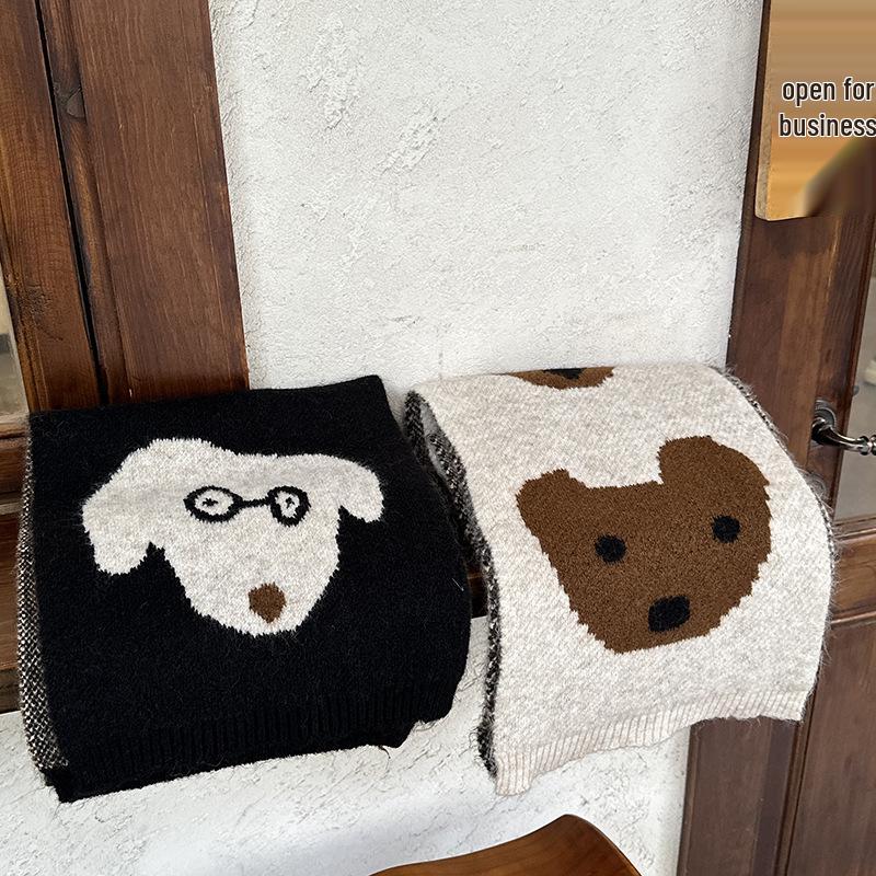 Cartoon Cute Dog Knit Scarf - Korean Style Warm & Fun Neck Warmer