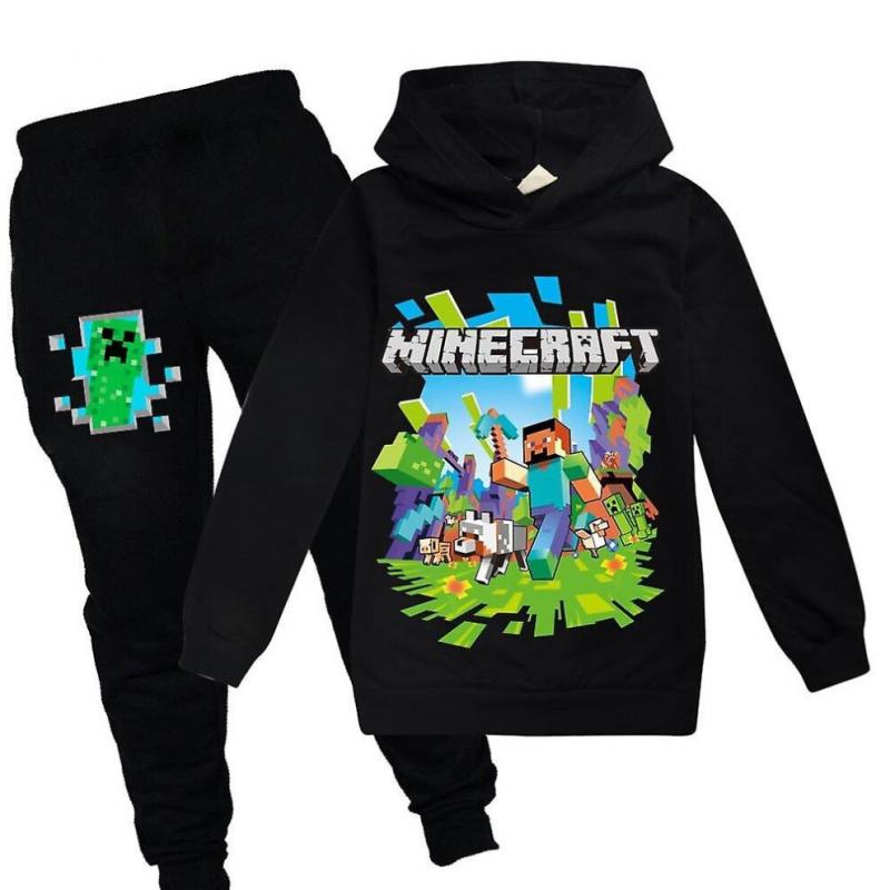 Dětská tepláková souprava Minecraft Set Sportovní potisk Mikina Kalhoty Ležérní outfit Oblek