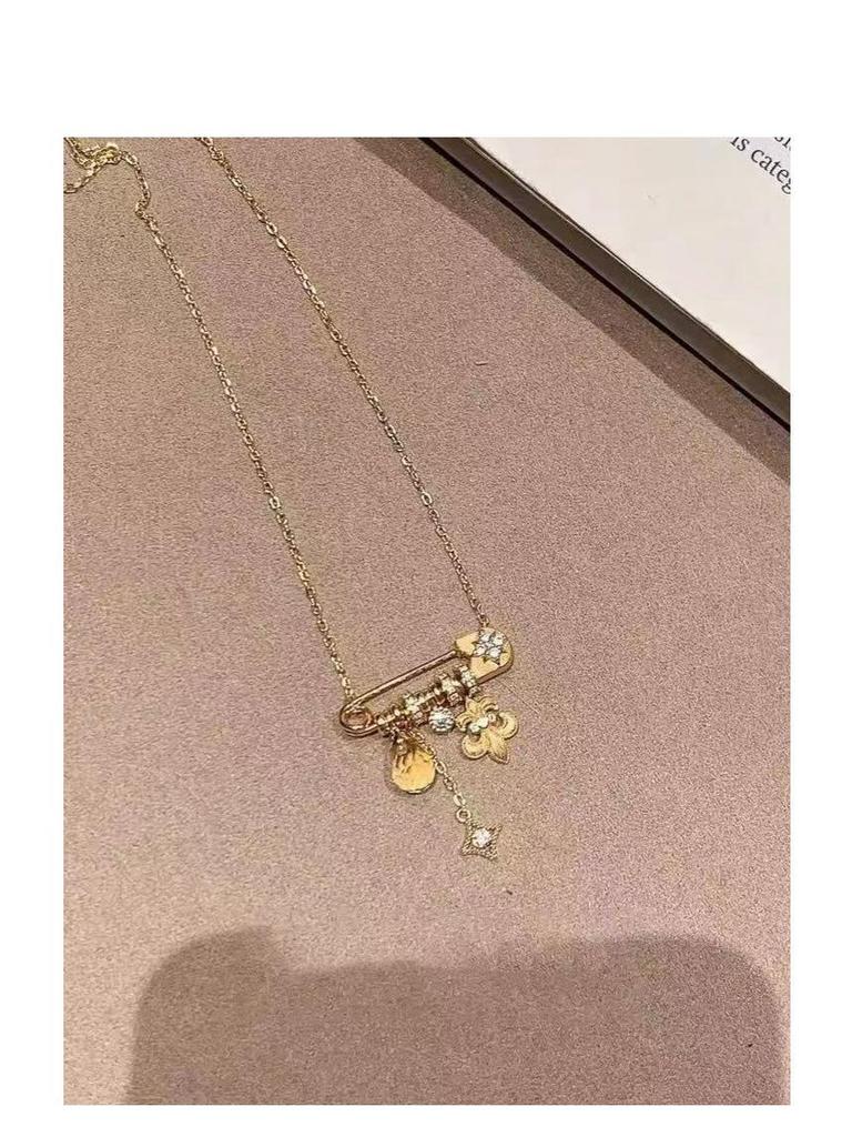 Vintage S925 Sterling Silver Starburst Iris Brooch Necklace - Women's Luxury Choker Clavicle Chain