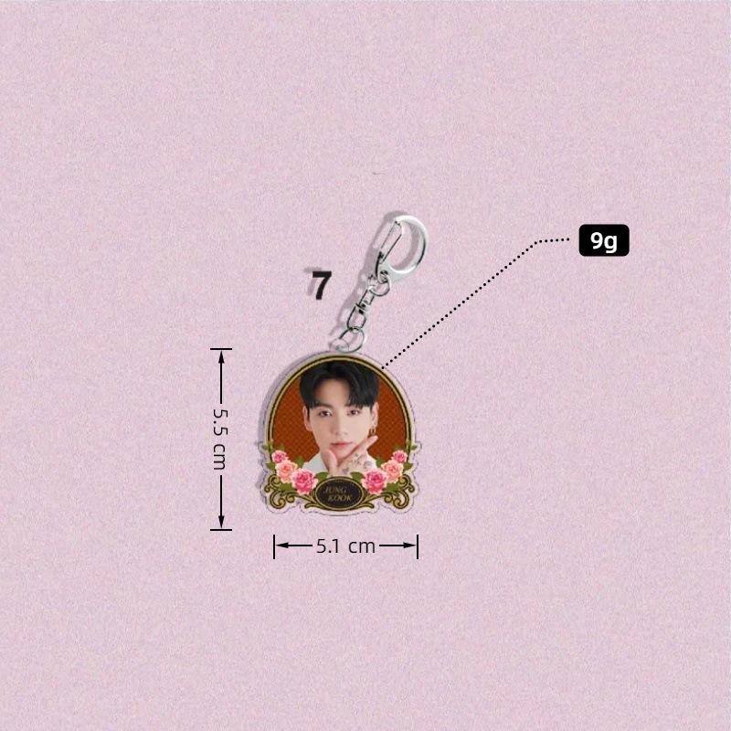 7pcs BTS Romantic Vintage Rose Frame Keychain, Bangtan Boys Photo Keyring with Member Name, Kpop Idol Bag Pendant for ARMY Fans