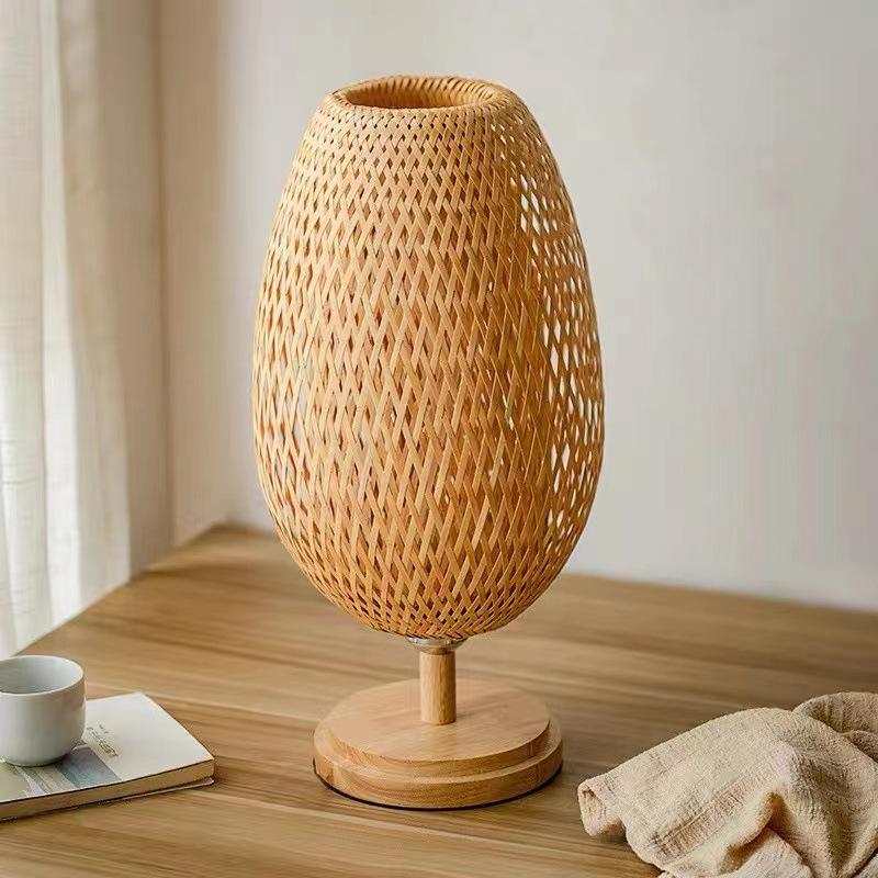 Japanese Wabi-Sabi Style Bamboo Table Lamp Hand Woven E27 Desk Light Simple Creative Design Night Light Bedroom Tea Room Hotel