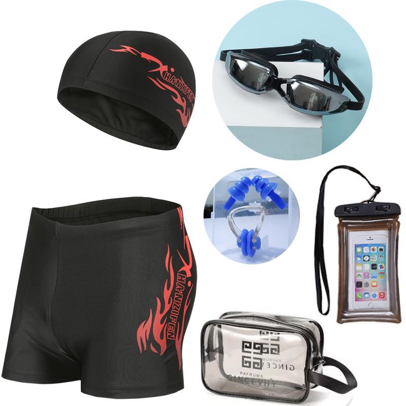 Men's Quick-Dry Swimming Trunks & Goggles Set: Swim Shorts, Goggles, Cap for Adults & Youth.