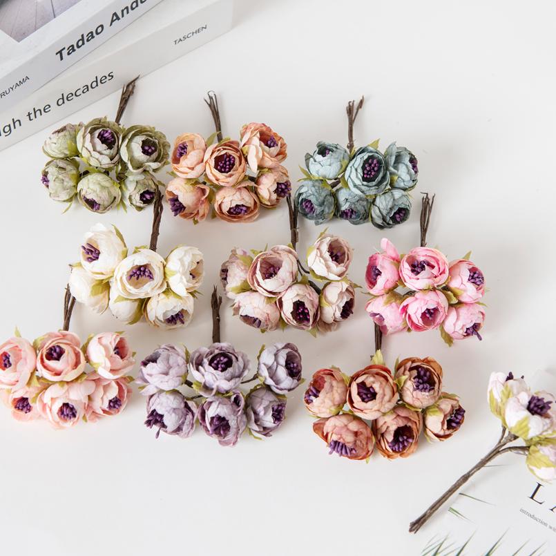 12PCS Artificial Flowers Christmas Decorations for Home Accessories Stamen Wedding Bouquet Garland DIY Gifts Silk Tea Roses Buds