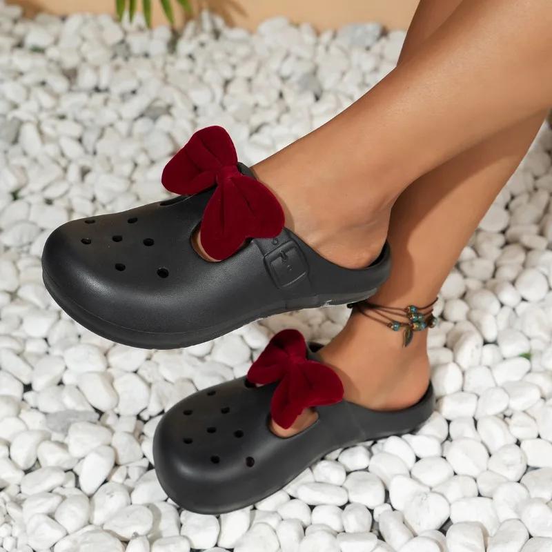 fashion 2024 New Women's Shoes Butterfly-knot Women's Slippers Fashion Closed Toe Beach Slippers Women Summer Light Flat Slippers