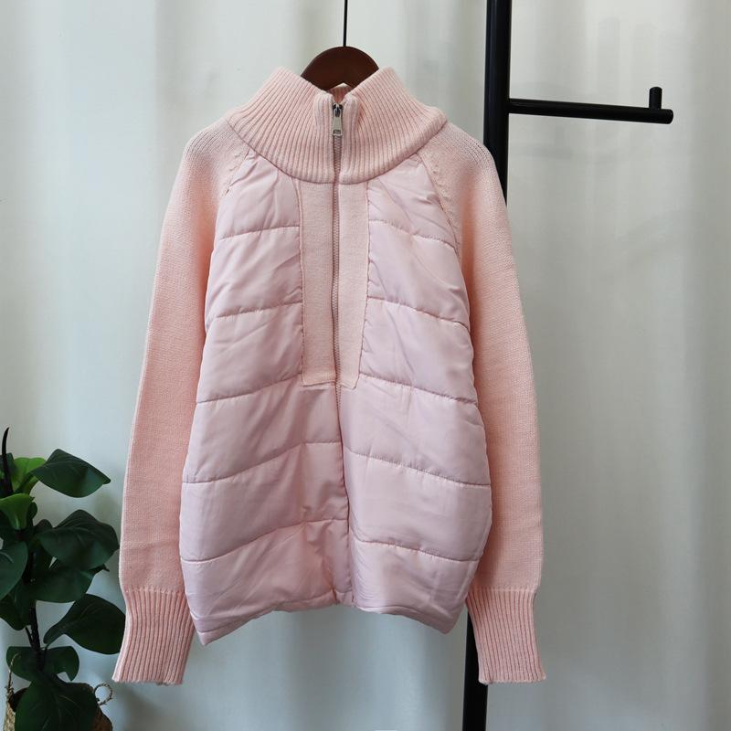 Design Sense Niche Splicing Cotton Clothes Knitted Cardigan Autumn and Winter New Loose Temperament Zipper Sweater Jacket Women