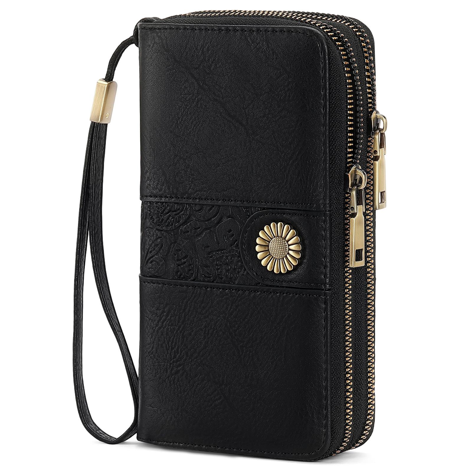 RFID anti-magnetic wallet women retro leather clutch PU multi-functional double zipper long wallet for lady