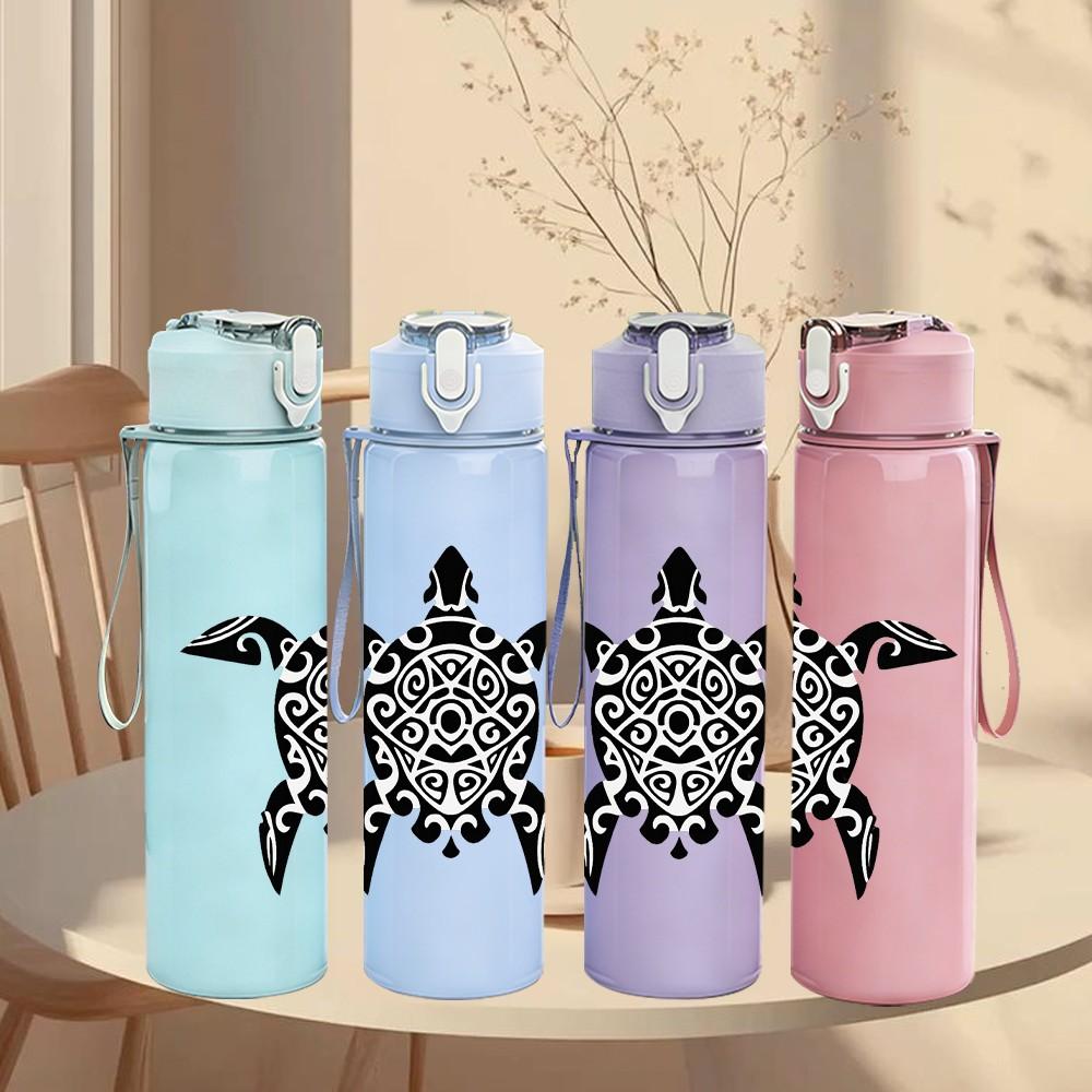 1PC Sea Turtle Ocean Animal Art Print 750ml Color Plastic Sports Water Bottle Leakproof Flip Straw Lid Suitable for Sports Office Home Use