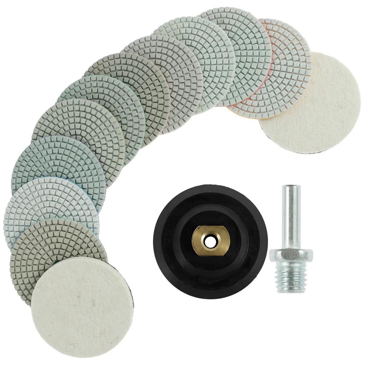 

14 шт. Алмазные полировальные диски 4 дюйма Круглые Алмазные шлифовальные диски Многоразовые Влажные Сухие Полировальные диски для мрамора и гранита с тонким войлоком 6*20mm коричневый