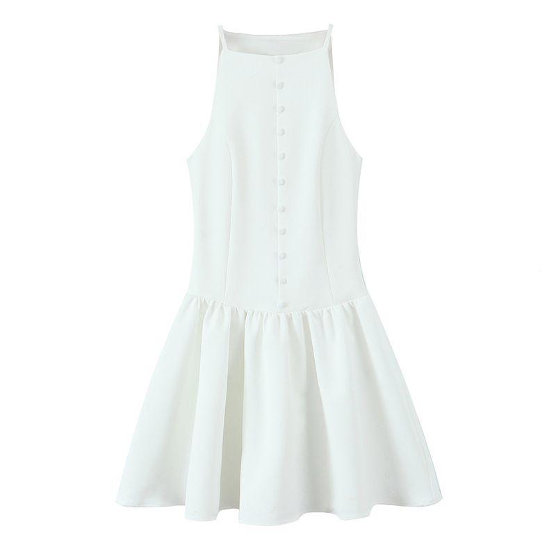 

Kaslead New Women clothes Western Style Fashion Button Decoration Mini Dress 5029065 White L