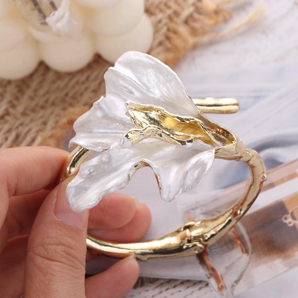 Armlet Tulip Bangle Exaggerated Metal Flower Bracelet Golden and White Bangle Mother's Day Gift