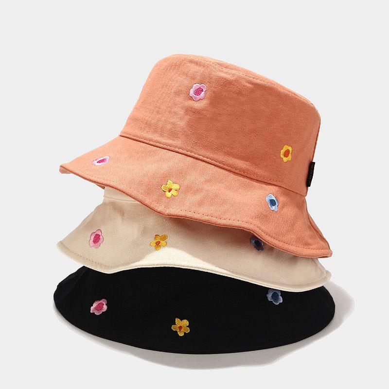 Four Seasons Cotton Flower Embroidery Bucket Hat Fisherman Hat Outdoor Travel Cap for Men and Women