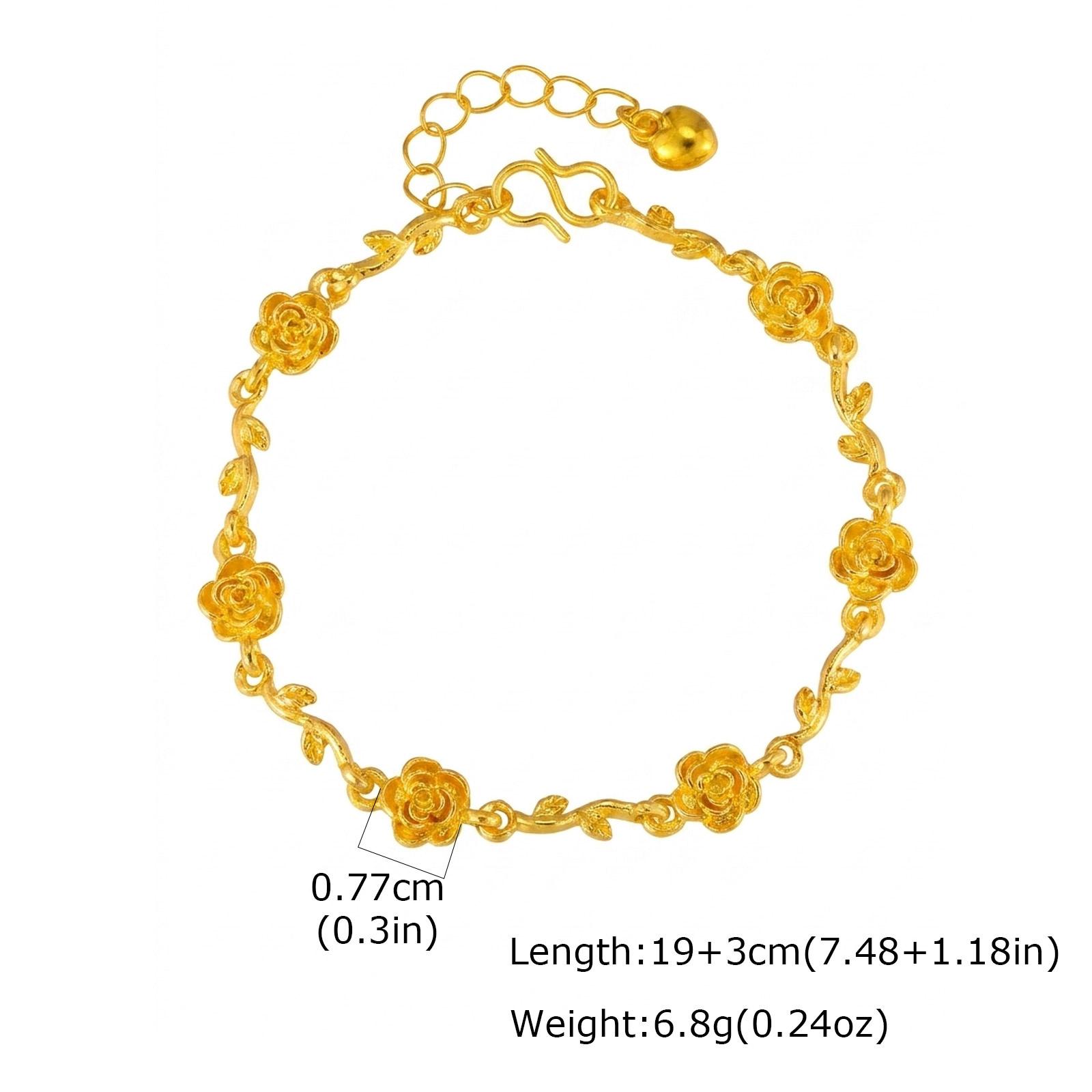 Rose Flower Bracelet for Women, Floral Vine Chain Link, Adjustable Romantic Summer Jewelry