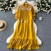 Elegant Retro Lace Up Summer Dress for Women A Line Ruffle Lantern Sleeve Loose Vacation Sweet O Neck Dresses