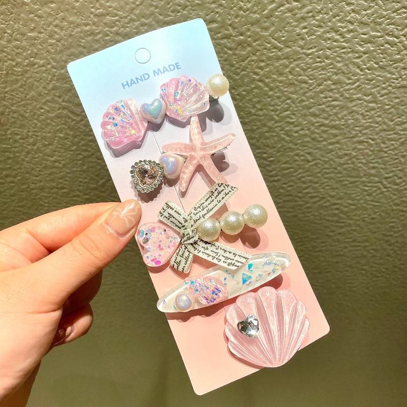 

5 шт./компл. заколки для волос в виде ракушек и морских звезд для девочек, жемчужно-розовые шпильки, фиолетовые аксессуары для волос в виде принцессы