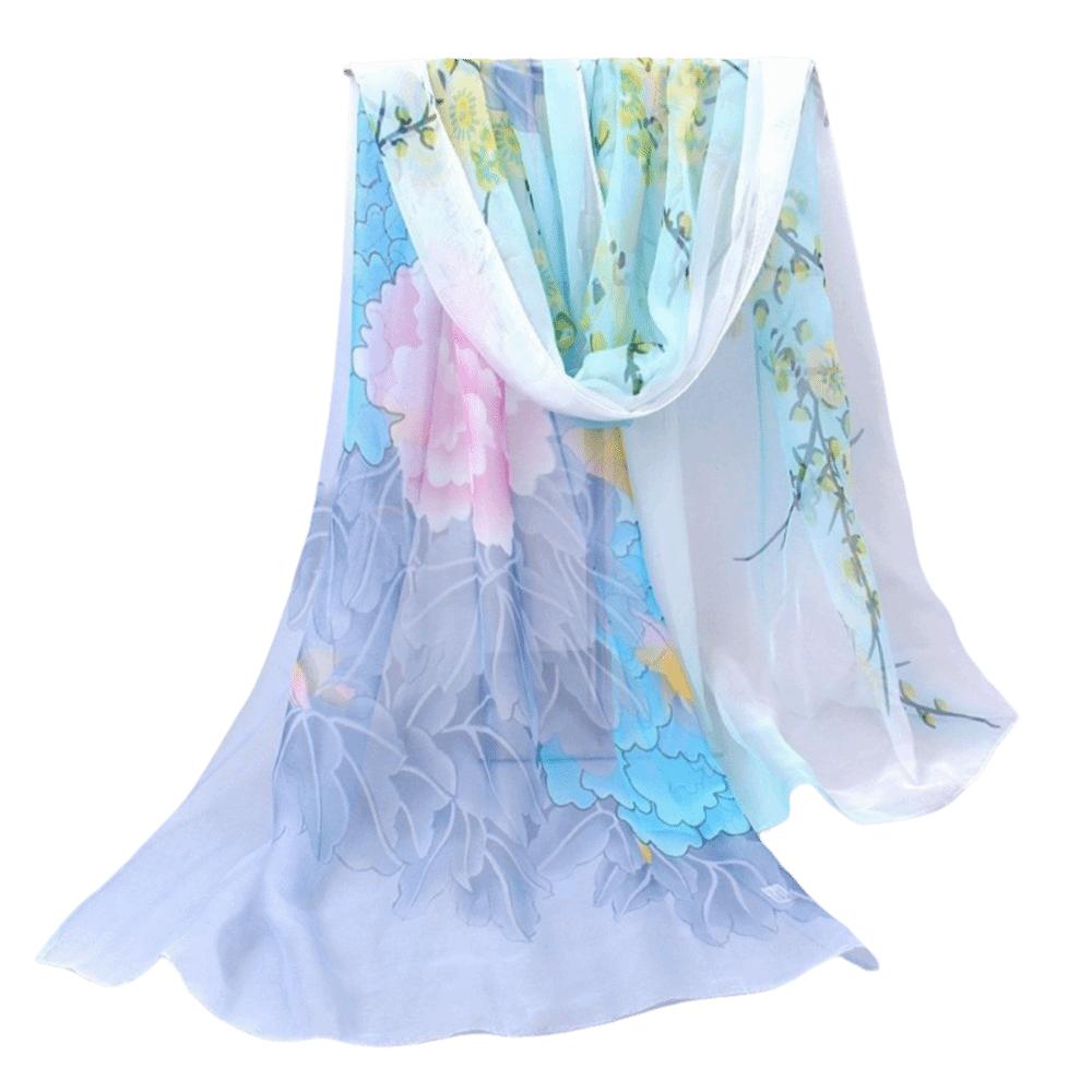Floral Long Wrap Shawl 160*50cm Silk Shawl Elegant Beach Gauze Scarf  for Women 02