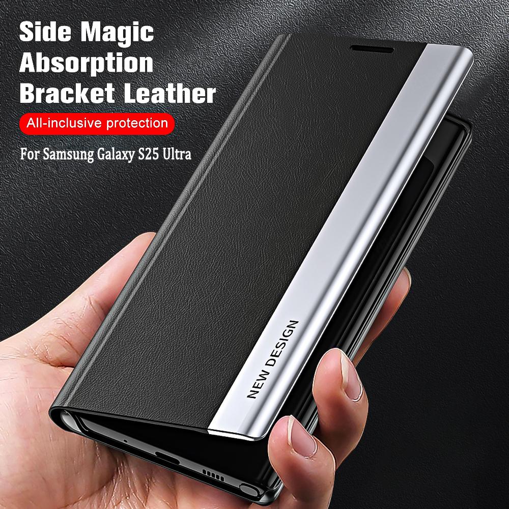 Phone Case Cswo02 Plating Leather Phone Case For Samsung S26 Ultra S24 Plus S23 S22 S21 S20 S25 Fe S25 Ultra Flip Bracket Protection Cover