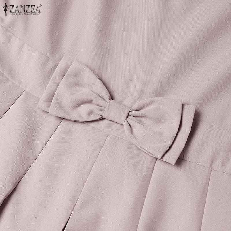 ZANZEA Women Elegant Lace Patchwork Round Neck Casual Short Sleeve Dress