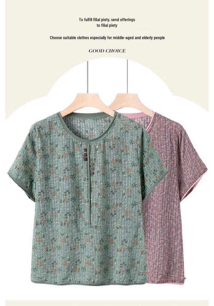 Women's Floral Cotton Silk Short Sleeve Top