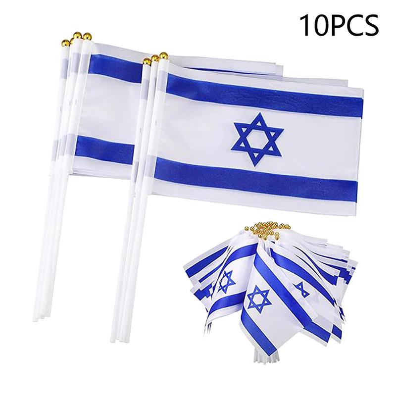 Handhållen Israelisk flagga Liten 14X21Cm Mini Pinne Israeliska Flaggor Med Flaggstänger För Dekoration Firande Parad Sport