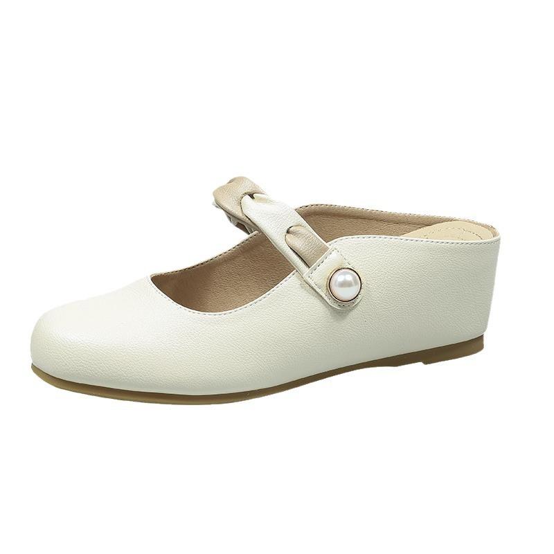 Baotou sandals for women's outer wear in the summer of 2025, the new round head versatile one-pedal slope heel heightened apricot slippers