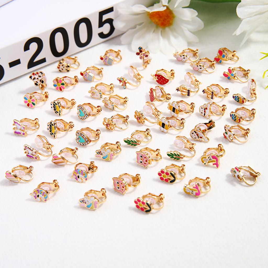 24 Pairs Mixed Color Clip-on Earrings Suitable for Non-perforated Ears Lovely Animals Flowers Heart Fruit Earrings Set