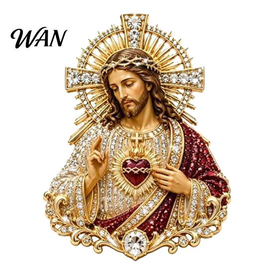 Religious Safety Pin Buckle Sacred Heart of Jesus Brooch, Christian Confirmation with Enamel Finish, Jewelry Gift for Women Men Devotional Keepsake