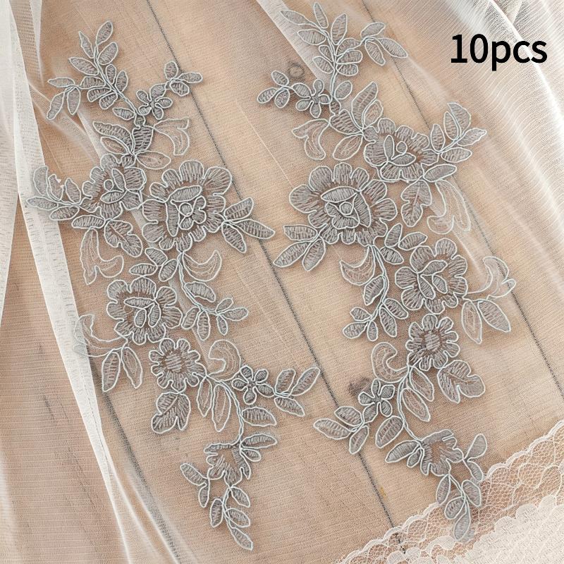 10Pcs Floral Lace Applique Pair Embroidery Flower Patch Sew On Lace Motif For Wedding Dress Garment Decoration