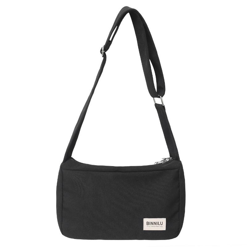 Trendy fashion letter simple sports canvas solid color shoulder bag retro student messenger bag bag