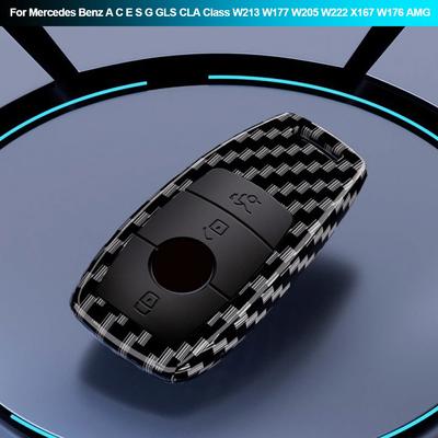 For Mercedes Benz A C E S G GLS CLA Class W213 W177 W205 W222 X167 W176 AMG 3 Buttons Car Key Case Carbon Fiber Protected Cover
