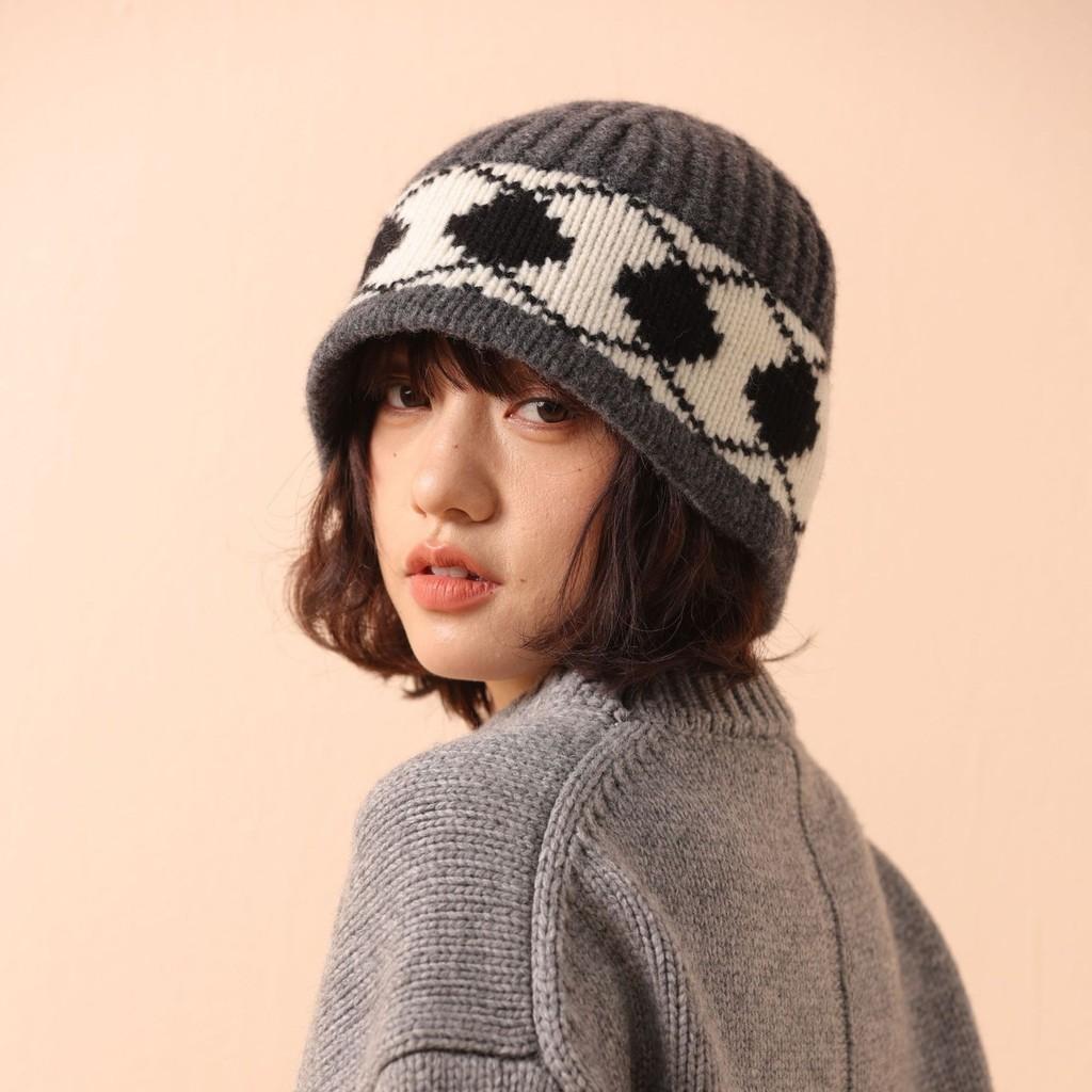 Wool Knitted Hat For Women With Geometric Pattern Winter Warmth Stylish Cozy