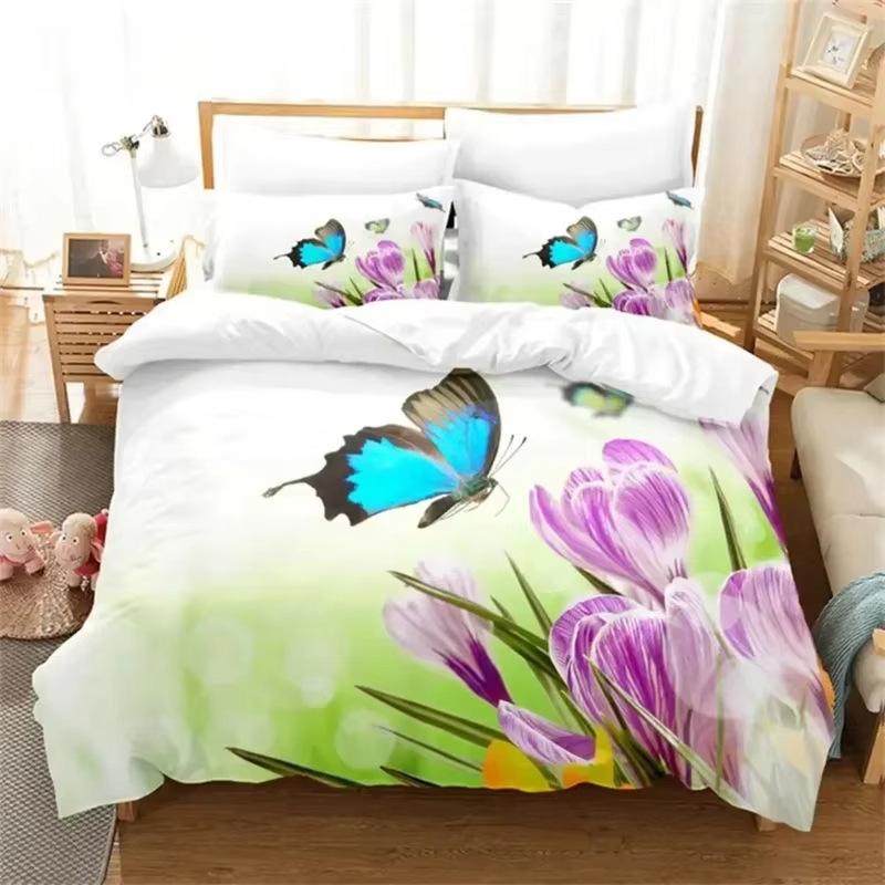 Colorful Butterfly Down Comforter Set Bedding Set 3-piece Duvet Cover Set