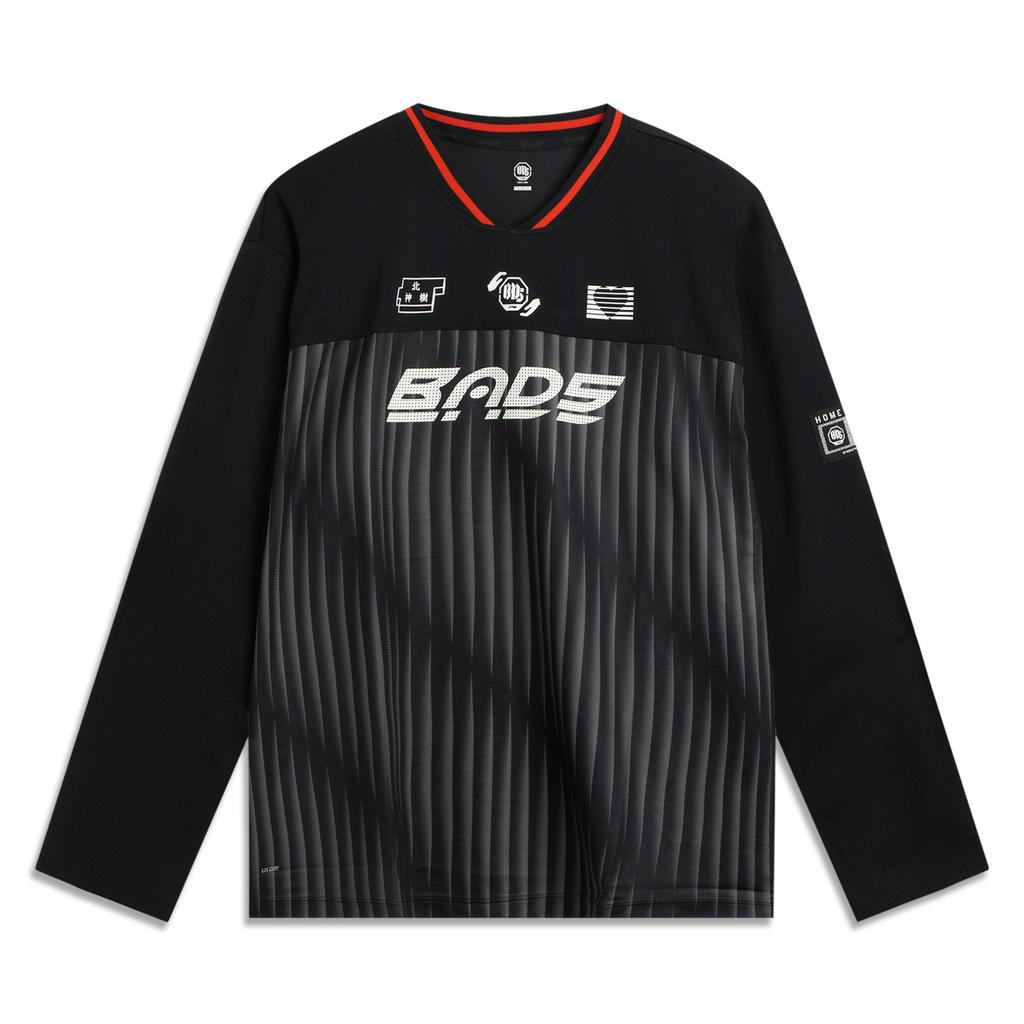 Li-Ning Anti-Five Series Striped Letter Loose Quick-Dry V-Neck Long Sleeve T-Shirt Men Tops AAEV051-2