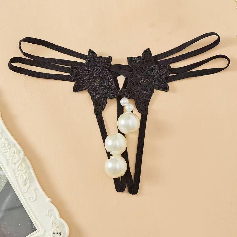 Jade Clam Luminous Pearl Massage Thong - XL Seductive Open Crotch Double Row Panties