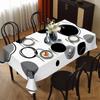 One modern minimalist tablecloth with bold black, white and gray geometric patterns, suitable for indoor and outdoor dining.PMJ