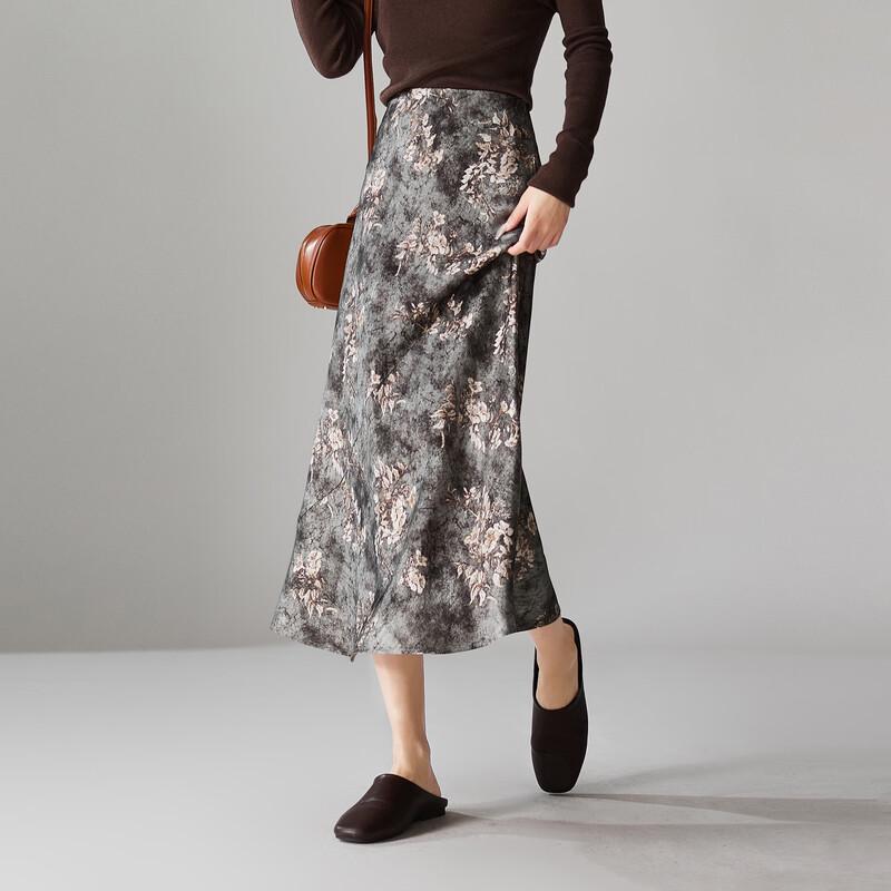 SOFSIL 2026 Spring Chinese Print Fishtail Midi Skirt