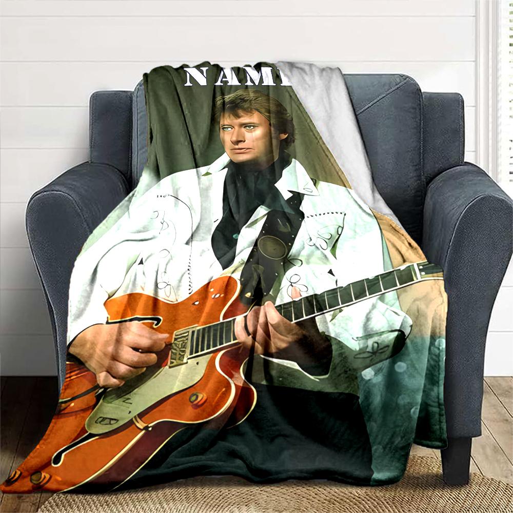 Customiz Name Personality Johnny Hallyday Blanket Soft &Warm Sofa Office Bed Travel Lunch Break Blanket, Gift Suitable All Seasons