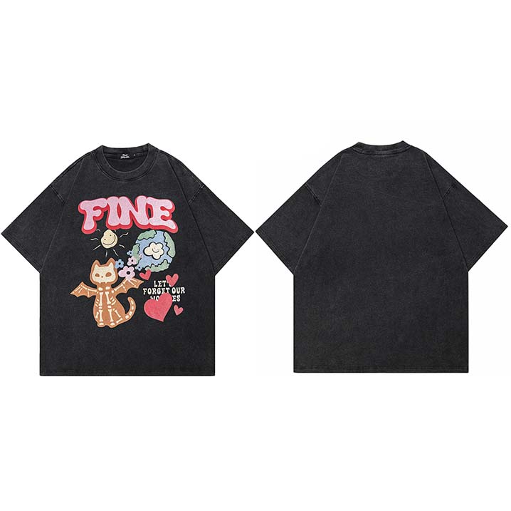 

Hip Hop Retro Washed Black TShirt Streetwear Funny Devil Graphic T Shirt Cotton Harajuku Tshirt Men Tops Tees Unisex YK S