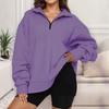 Women's Semi-Zip Loose Pullover Sweatshirt Casual Long Sleeve Hooded Top in Purple/Red/Black/White