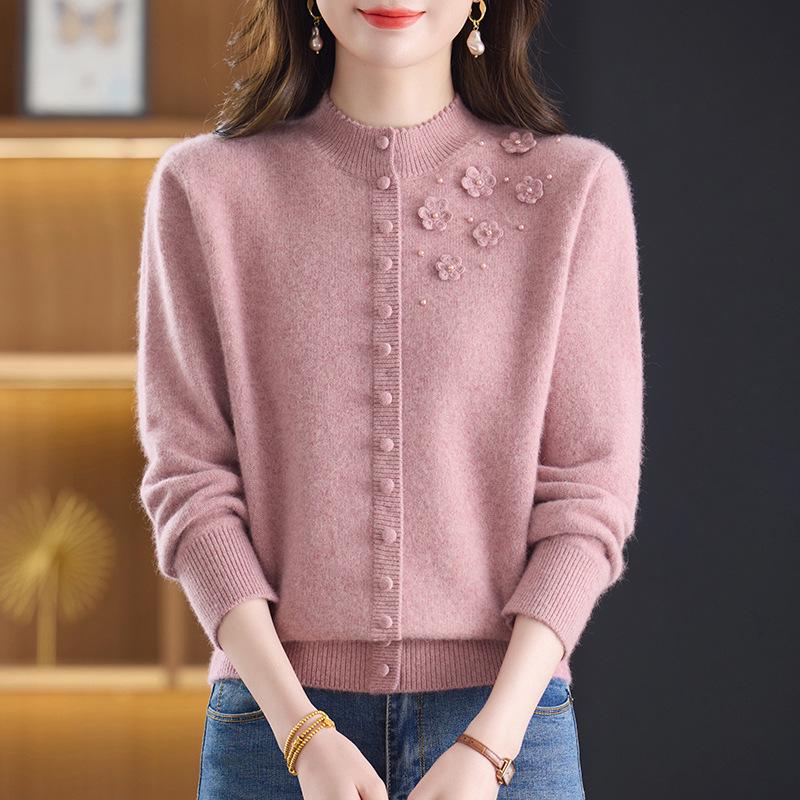 

Premium 100% Pure Wool Sweater for Moms – Women s Half-High Neck Crochet Knitwear, Stylish Base Layer for Middle-Aged & Elderly Women. 3XL [135-145 lbs]