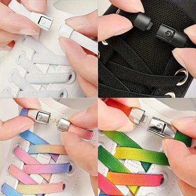 1 Pair New Press Lock Shoelaces Without Ties Gradient Flats Elastic Laces Sneakers  No Tie Shoe Laces for Shoes Accessories