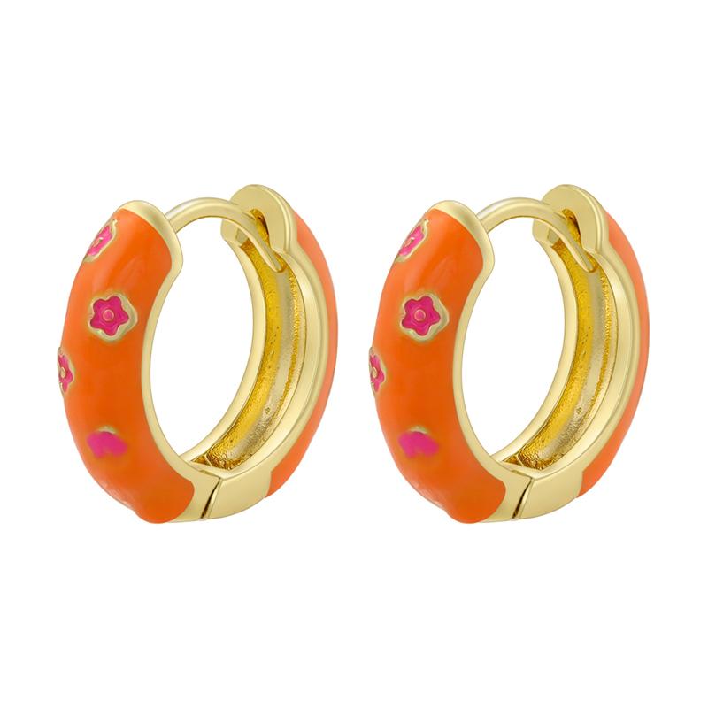 ZHUKOU Enamel Hoop Earrings for women flowers Gold Oil dripping women small hoop earrings Jewelry VE961