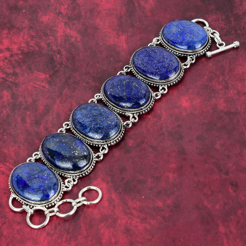 Lapis Lazuli Bracelet 925 Solid Sterling Silver Bracelet, Elegant Adjustable Chain Bracelet, Handmade Jewelry Gemstone Bracelet Gift For Women