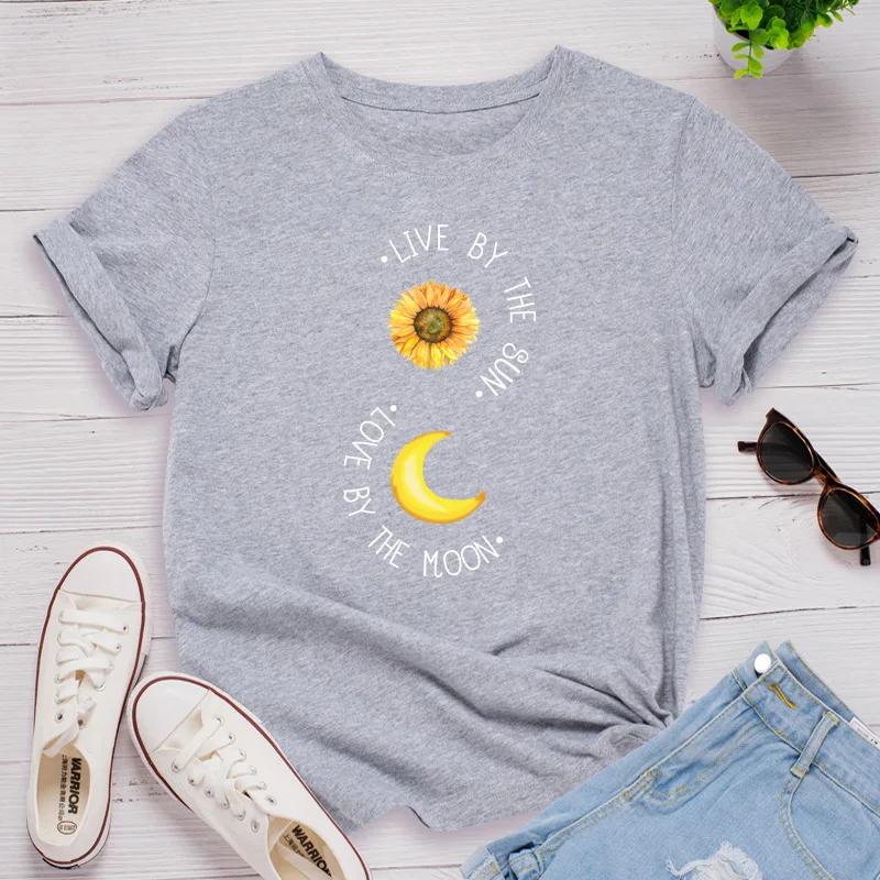 Golden Moon Sun Print Women T Shirt Short Sleeve O Neck Loose Women Tshirt Ladies Tee Shirt Tops Clothes Camisetas Mujer