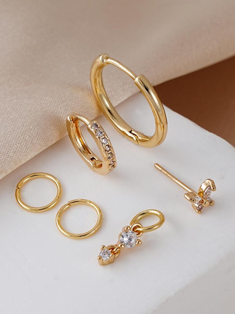 6PCS Retro Cubic Zirconia Butterfly Earrings Set with Plain Loops Simple Women's Daily Wear Vacation Jewelry Accessory