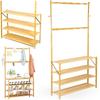 Bamboo Hanger, Shoe Rack, Shelf, Hall Stand, 4 Shelves, Hooks, Footwear