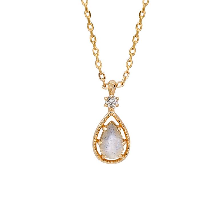 Emotional Factory 925 Sterling Silver 14K Gold Plated Gemstone Drop Zircon Labradorite Pendant Necklace 45cm золотой