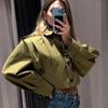 Turndown Collar High Waisted Crop Top Jacket with Pleated Design Women's Long Sleeved Solid Color Short Jacke Commute Autumn 2025