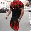 Men's 3D Print 2pcs Tees Sets Summer Tops Short Sleeve Short Pants Crew Neck