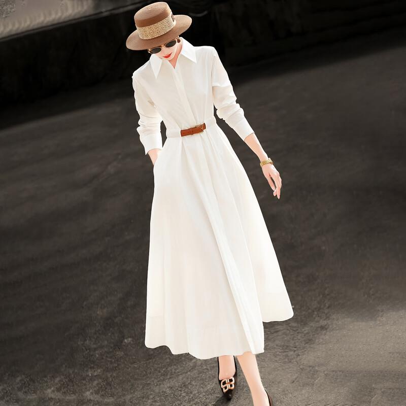 Abito Chemisier Elegante da Donna a Maniche Lunghe Bianco