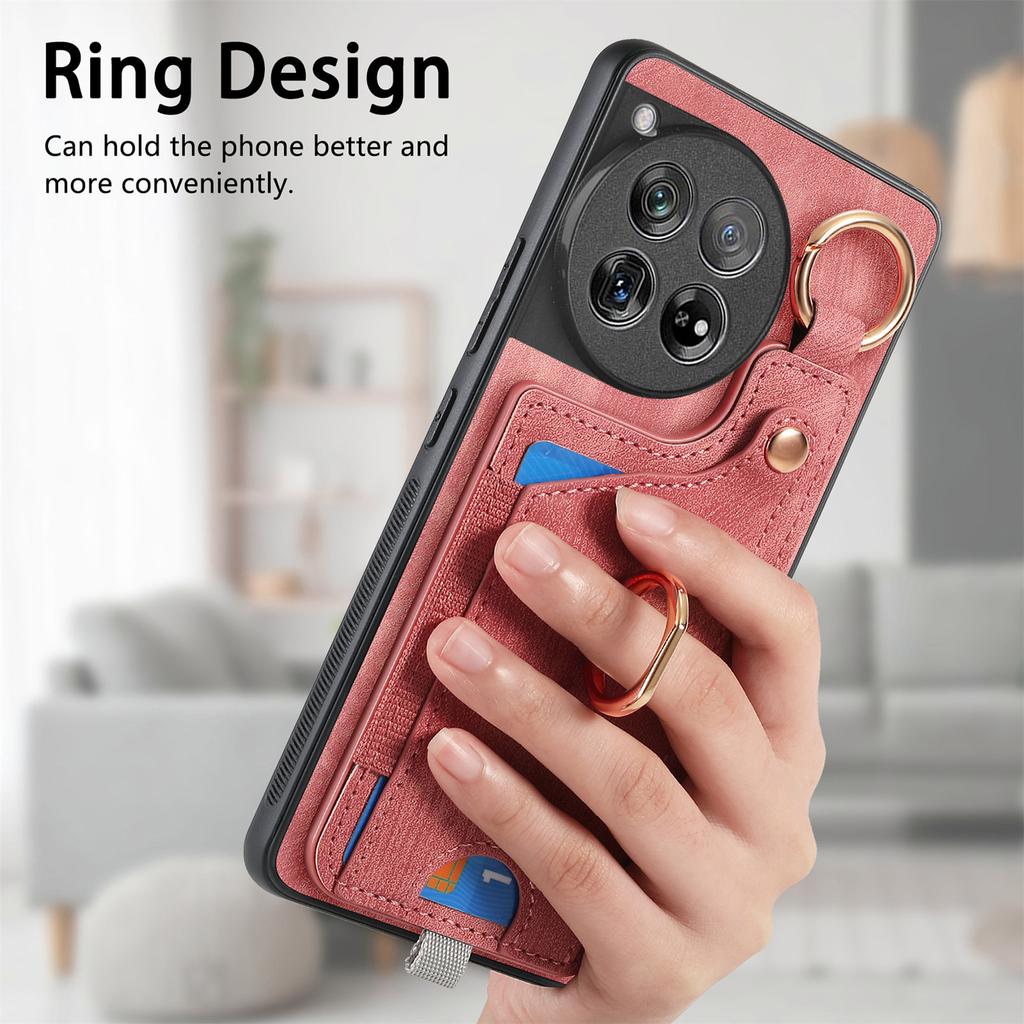 D6 For OnePlus 12 5G Case Leather+TPU Phone Cover with Ring Kickstand Card Bag